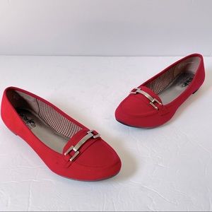 Coach And Four Faux Suede Red Flat Loafers Womens 6.5 Buckle Slip On
